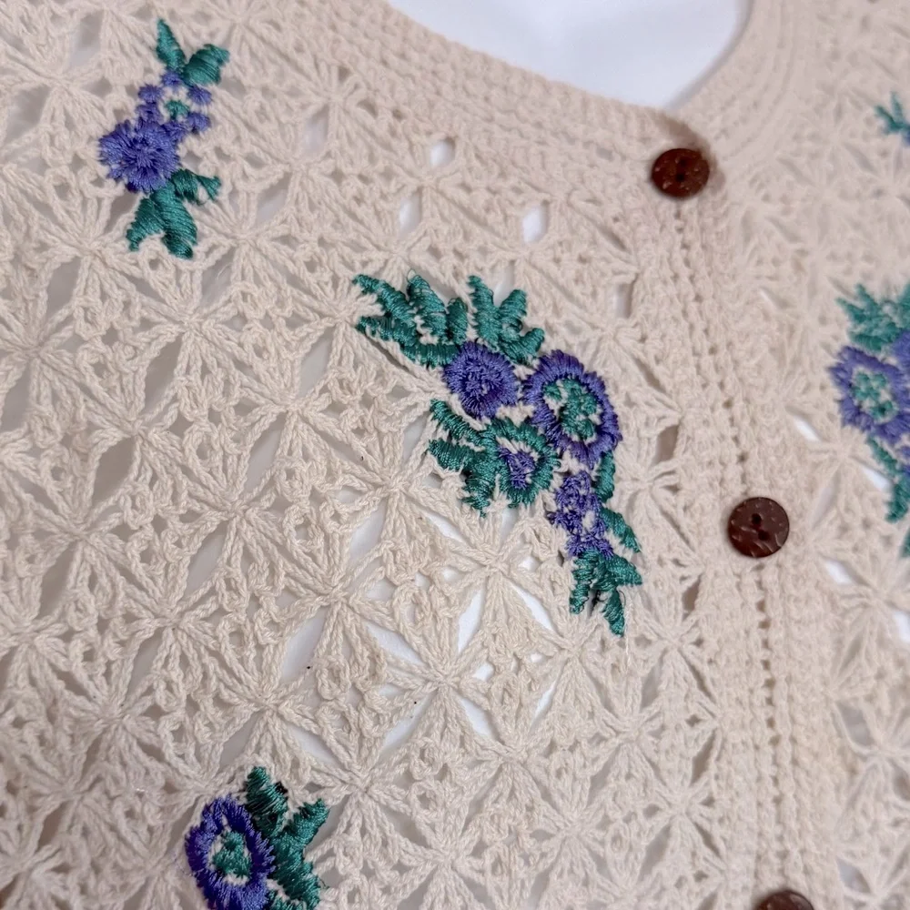 OAK + FORT CROCHET CARDIGAN WITH FLORAL DETAIL Size Small - Picture 8 of 11